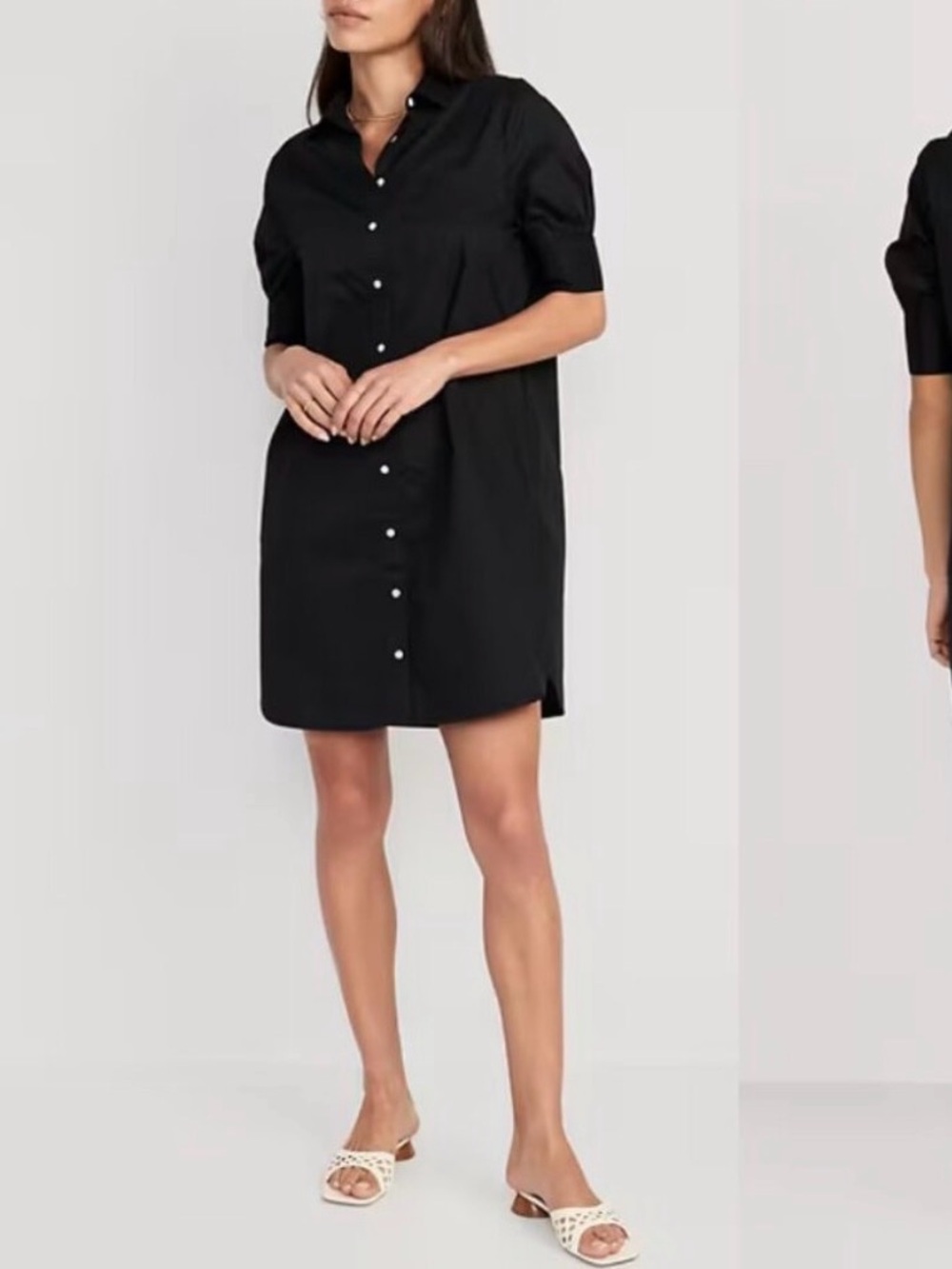 Old Navy black button-up shirt dress with short sleeves